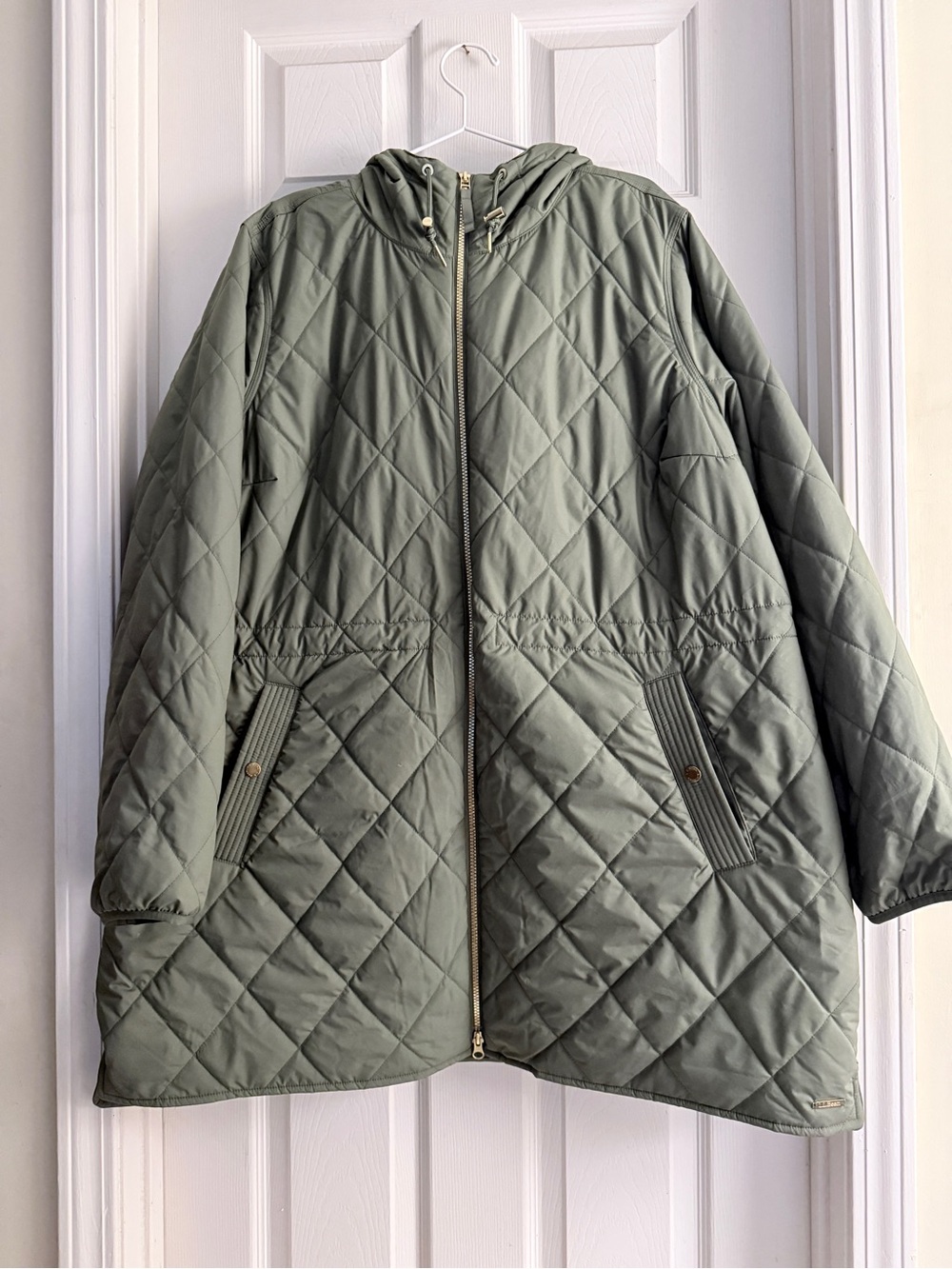 L.L.Bean Quilted Hooded Jacket in Olive Green water resistant